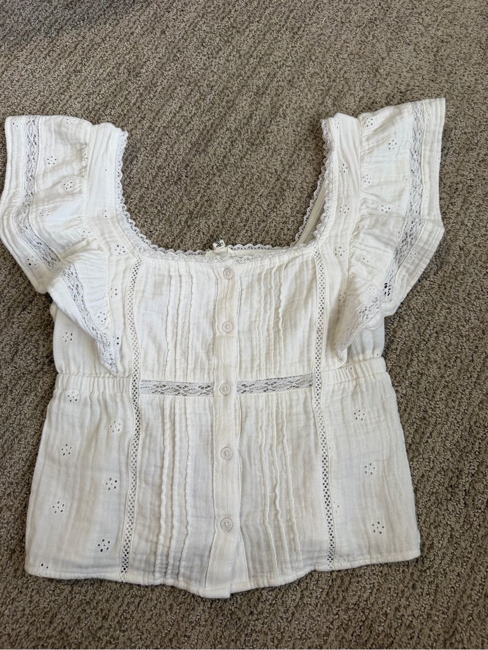 aerie White Eyelet Button-Front Peasant Top